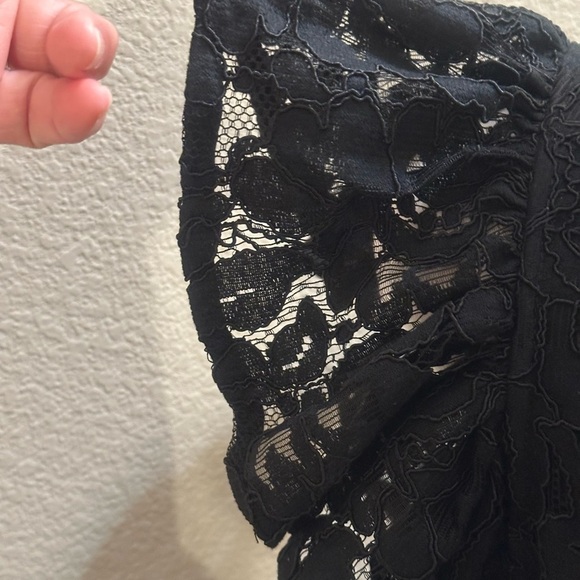JEN - Sweet Lovely  - Black Lace Top Ruffle Sleeve Fringe SZ S Lined NWT - Picture 6 of 13